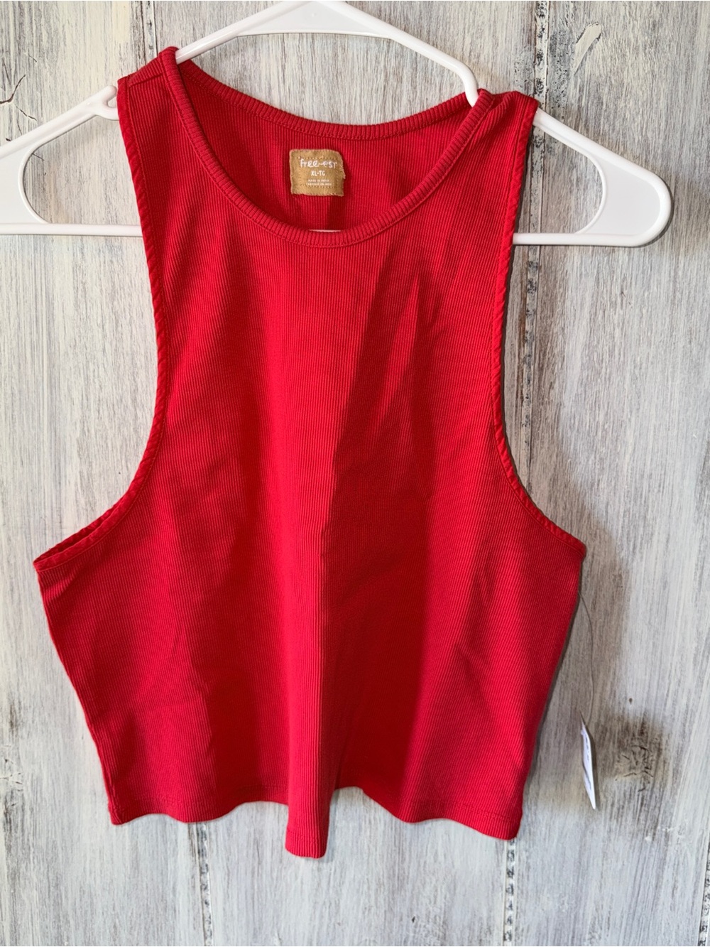 Free People Bright Red Ribbed Cropped Tank